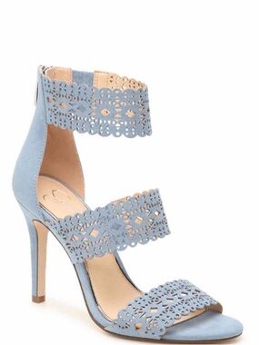 Jessica Simpson Light Blue Laser-Cut Suede Stiletto Sandals
